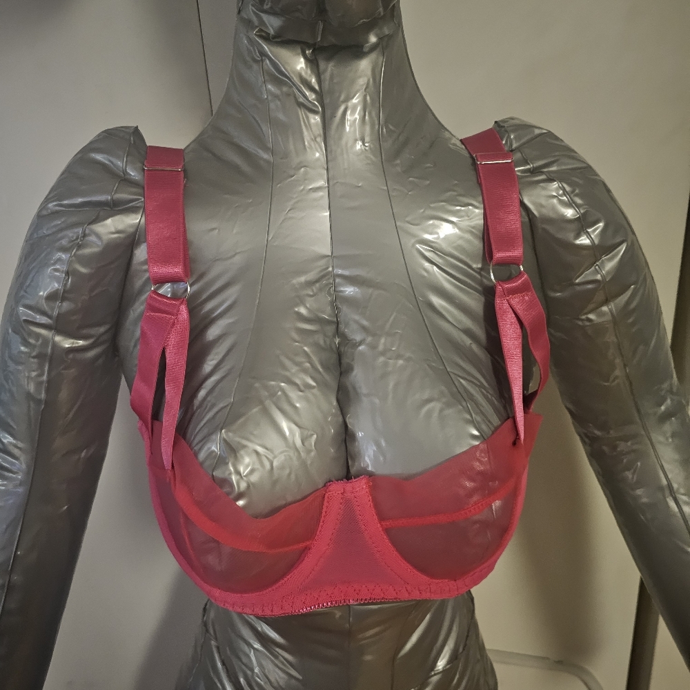 Medium pink mesh sheer bra